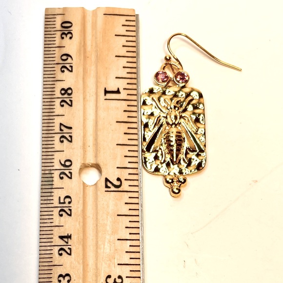Gold Bee Pink Rhinestone Earrings | Gold Bee Earrings Anthro Vibes 🐝 FreeW/35 - Picture 10 of 13